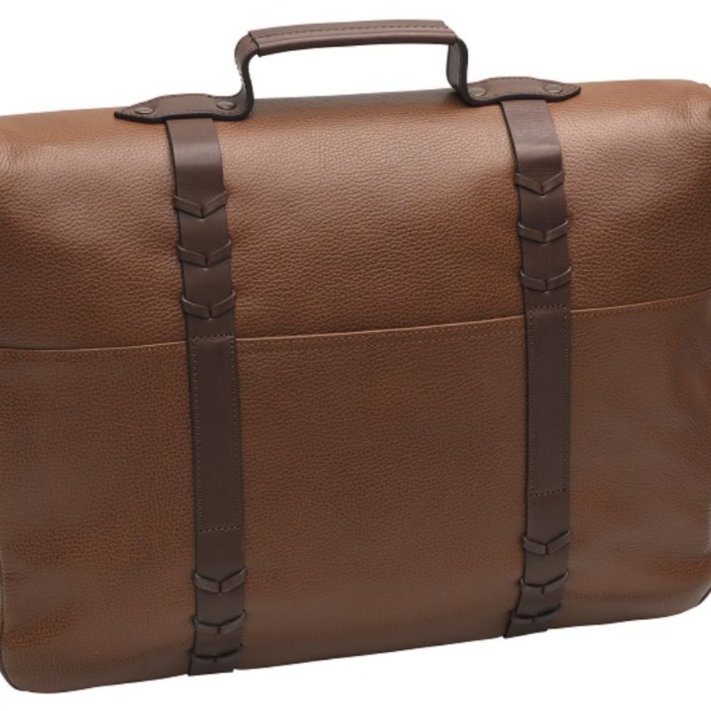 JOHNSTON & MURPHY MEN'S LEATHER FLAPOVER BRIEFCASE - Picture 2 of 4